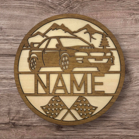 Personalized Wooden Name Sign (Rally Car)