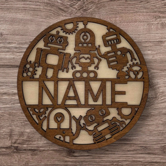 Personalized Wooden Name Sign (Robots)