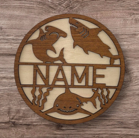 Personalized Wooden Name Sign (Sharks)