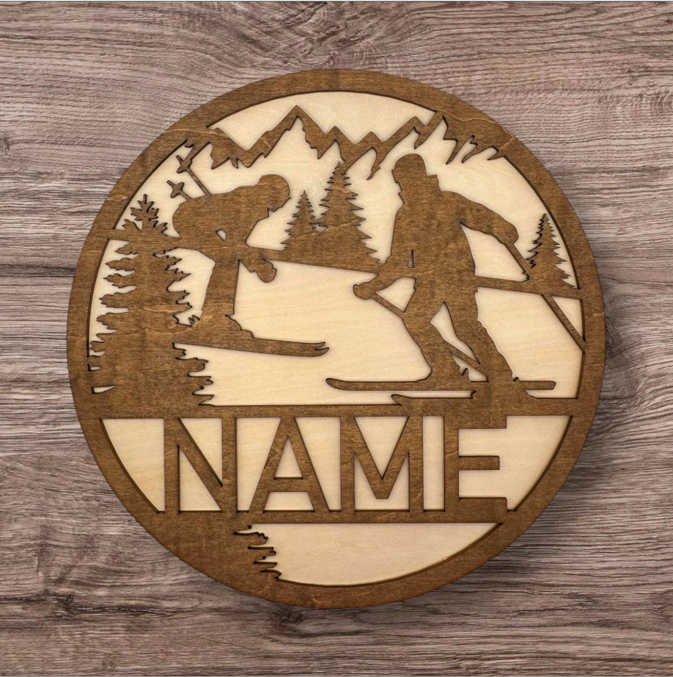 Personalized Wooden Name Sign (Skier)