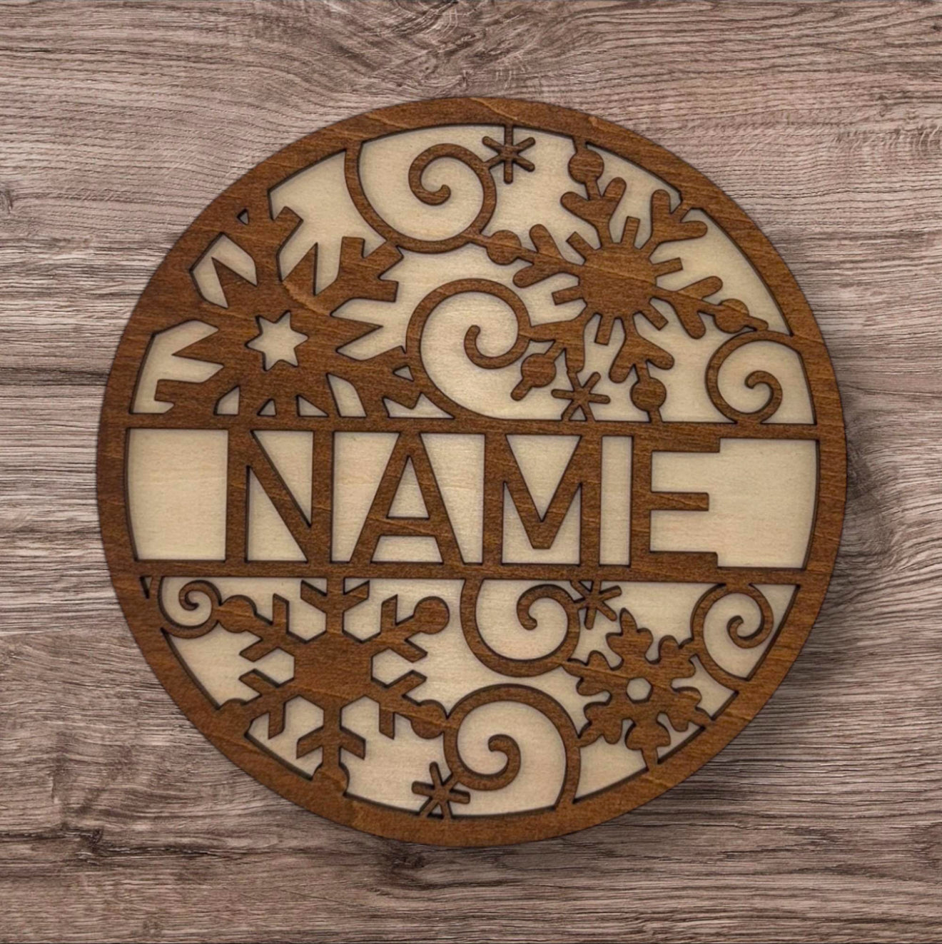 Personalized Wooden Name Sign (Snowflake)