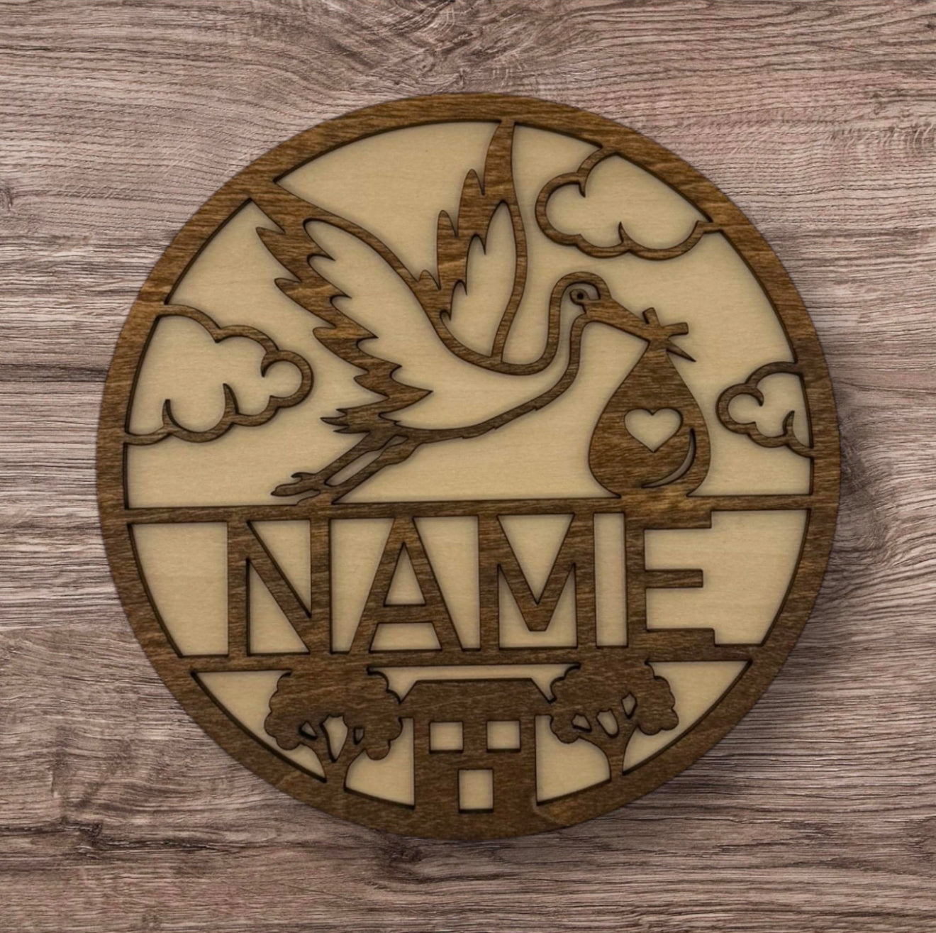 Personalized Wooden Name Sign (Stork)