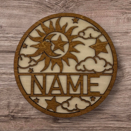 Personalized Wooden Name Sign (Sun and Moon)