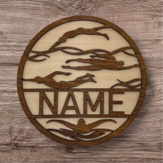 Personalized Wooden Name Sign (Swimmer Male)