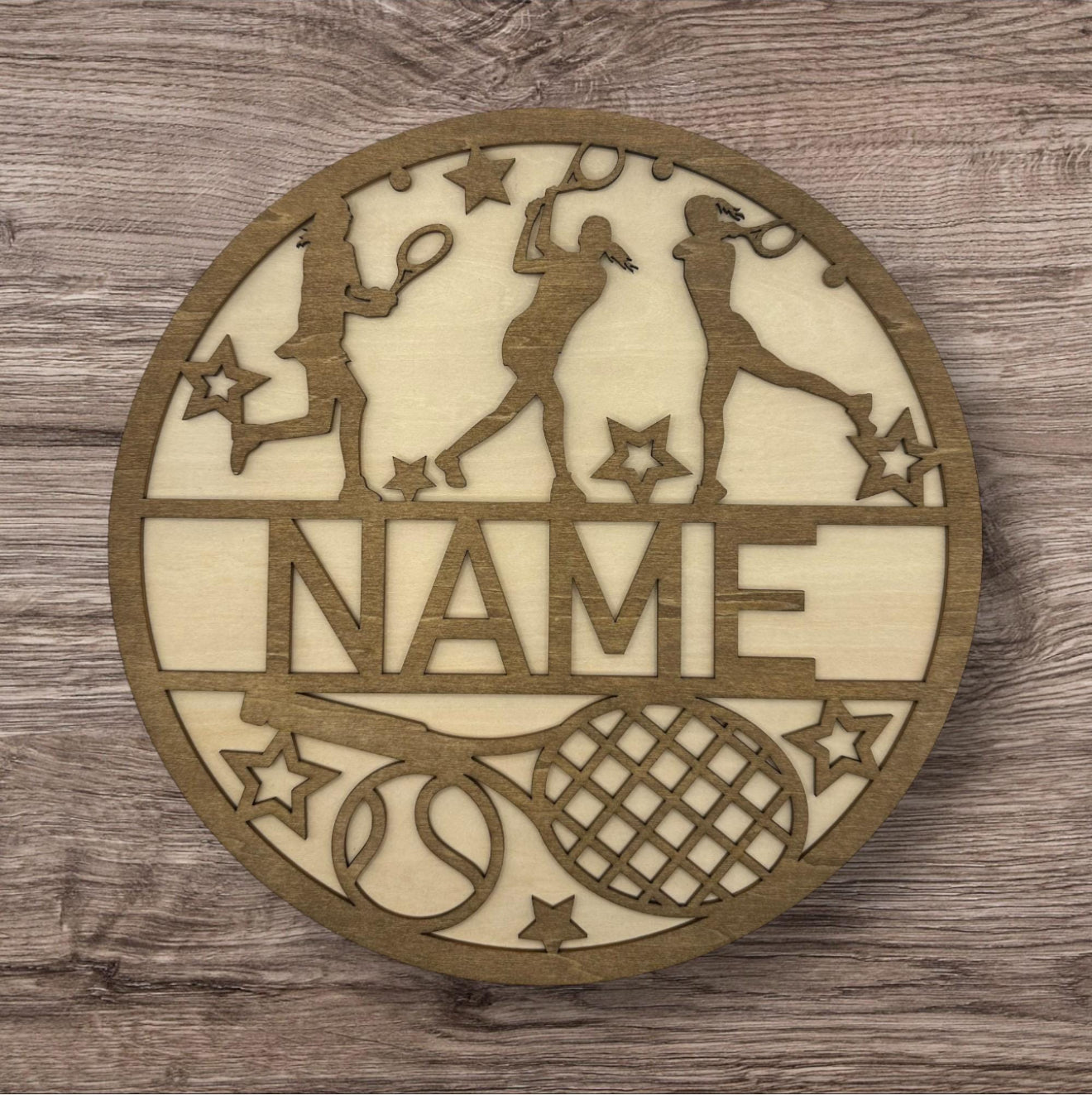 Personalized Wooden Name Sign (Tennis Female)