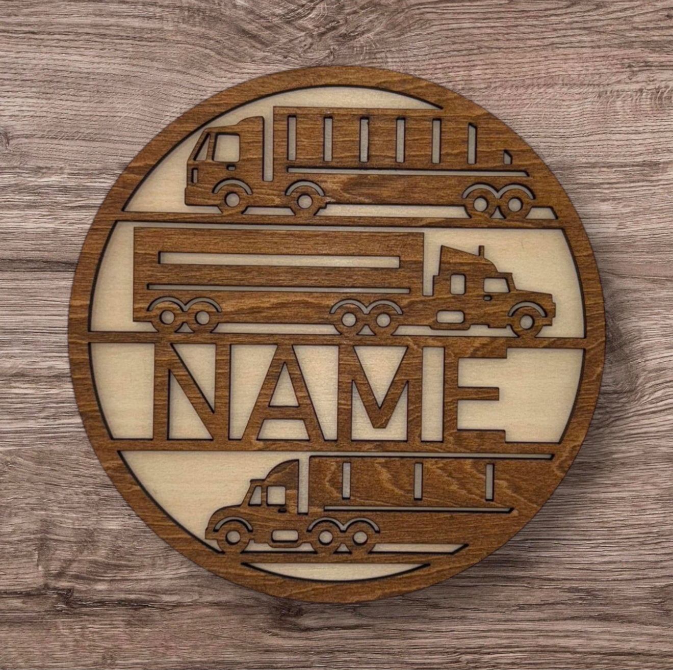 Personalized Wooden Name Sign (Trucks)