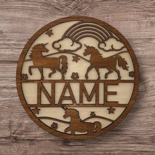 Personalized Wooden Name Sign (Unicorns)