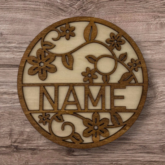 Personalized Wooden Name Sign (Vines and Flowers)