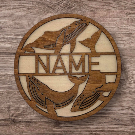 Personalized Wooden Name Sign (Whales)